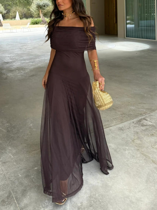 Layered Mesh Overlay Ceremony Maxi Dress