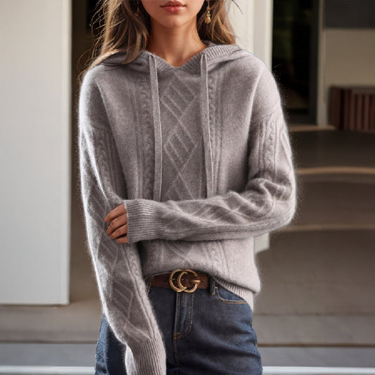 Cable Knit Hooded Pullover Sweater