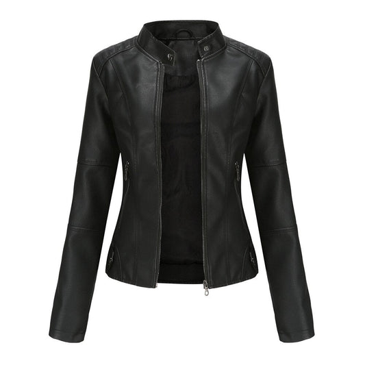 Women's Mao Collar Faux Leather Jacket