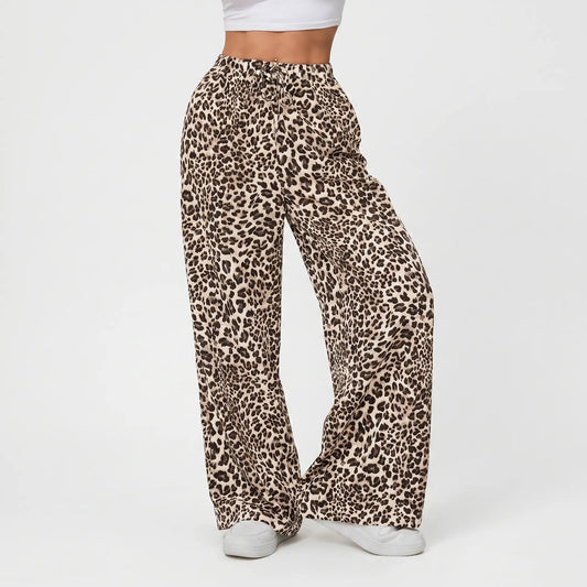 High-Waisted Leopard Print Wide-Leg Trousers