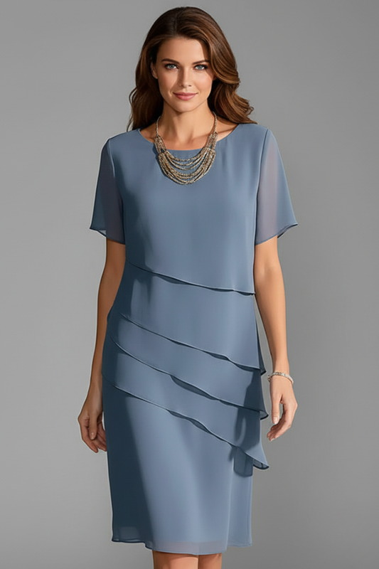 Layered Front Short Sleeve Straight Dress