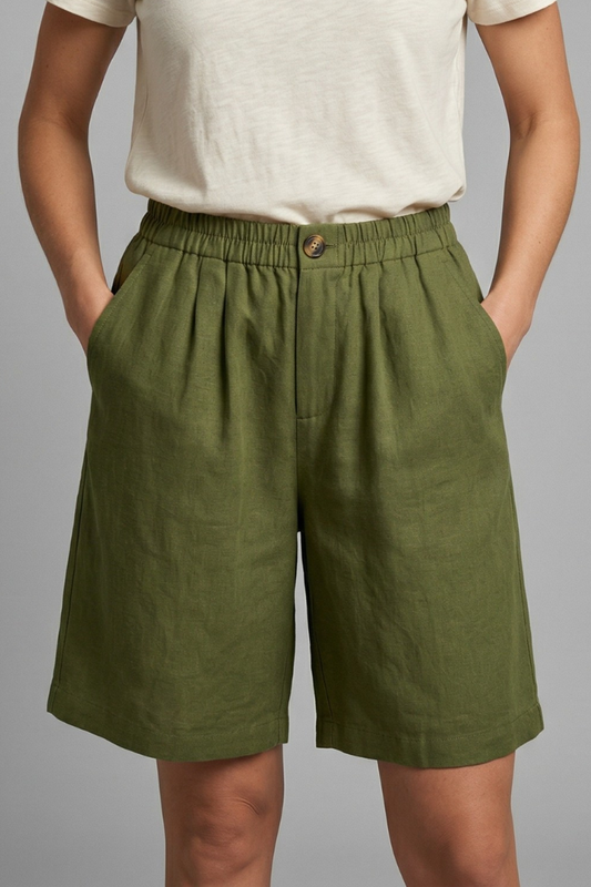 Elastic Waist Shorts with Side Pockets