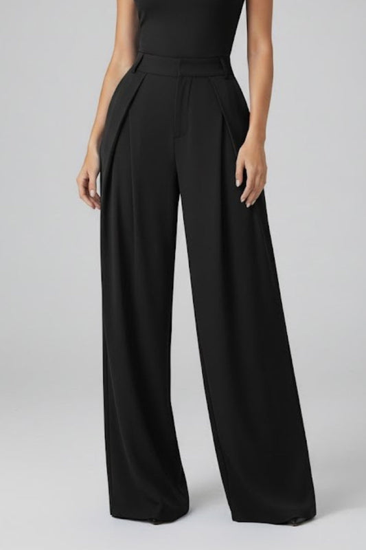 Pleated High-Rise Wide-Leg Trousers