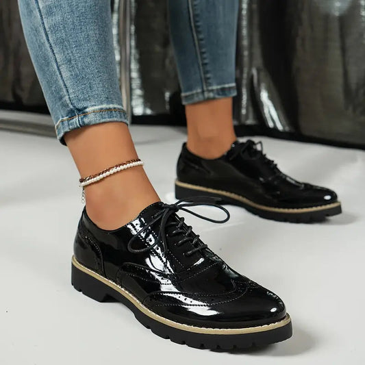 Women's Patent Leather-Look Brogue Shoes