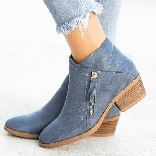 Side-Zip Ankle Boots with Low Heel