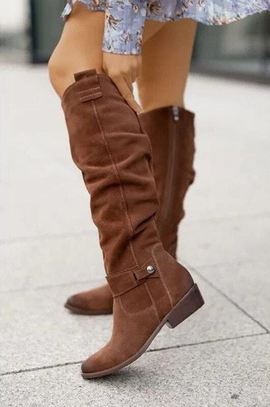 Women's Knee-High Slouch Boots with Side Zip