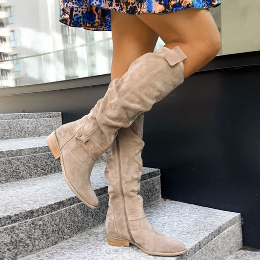 Women's Knee-High Slouch Boots with Side Zip