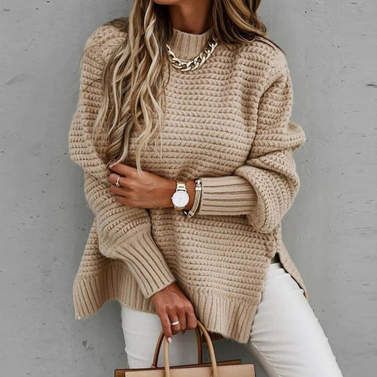 Oversized Waffle Knit Mock Neck Jumper