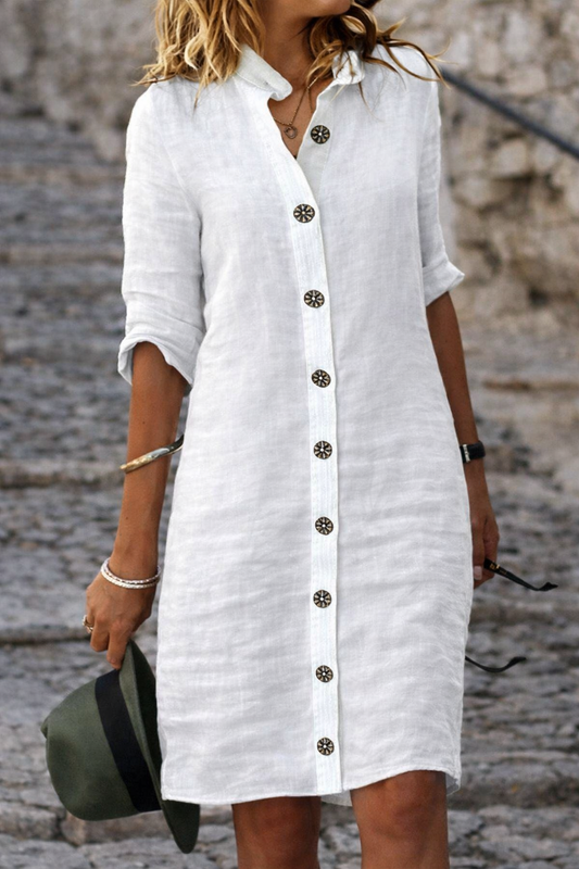 Button Front Half Sleeve Shirt Dress