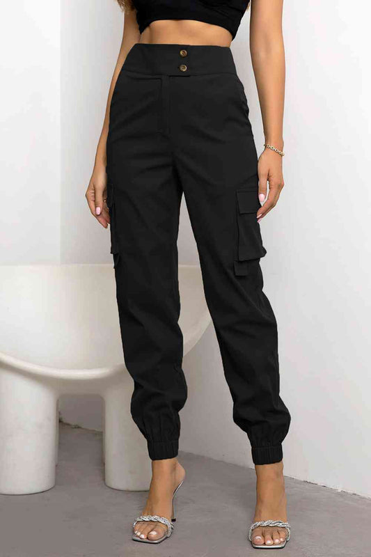 Black High-Waist Smooth Weave Trousers