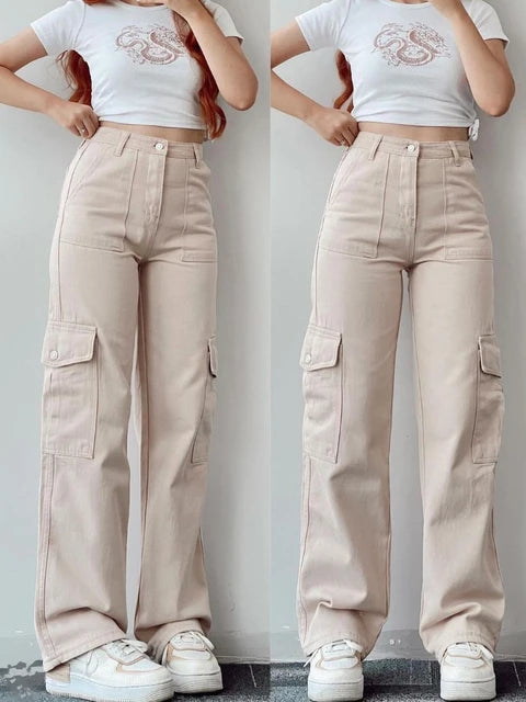 Wide Leg Utility Cargo Jeans