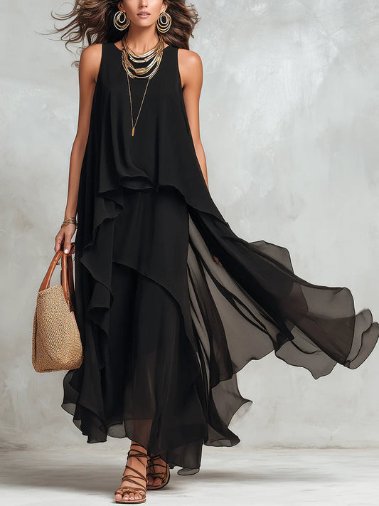 Tiered Boho Maxi Dress With Lined Skirt