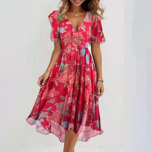Floral Wrap Dress With V-Neck