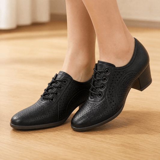 Breathable Perforated Block Heel Shoes