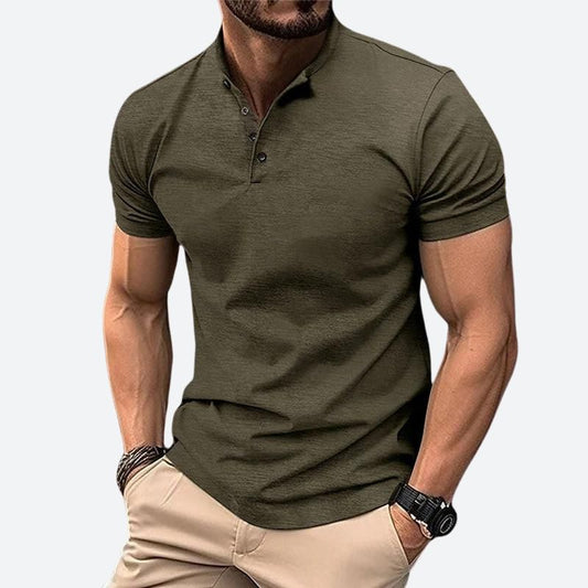 Henley Collar Four-Button Polo Shirt