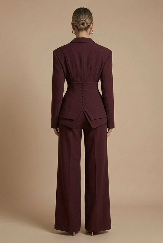 Women's Peaked Lapel Blazer and Wide-Leg Trousers Suit