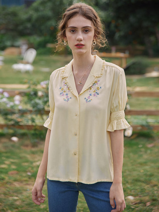 Floral Embroidered V-Neck Blouse
