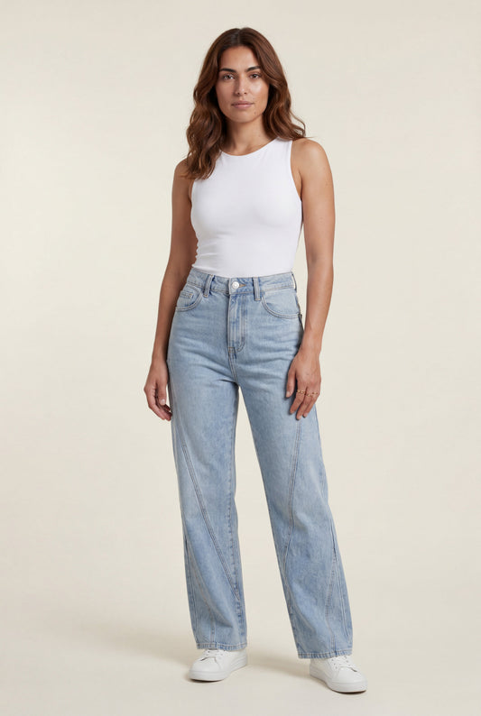 Women's High Waist Angled Seam Straight Leg Jeans