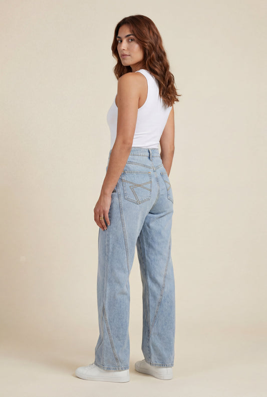 Women's High Waist Angled Seam Straight Leg Jeans