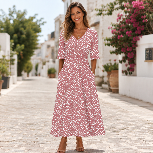 Flattering Stretch Midi Dress With Elegant Neckline