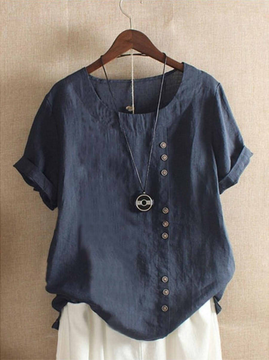 Cotton Button Front Relaxed Summer Blouse