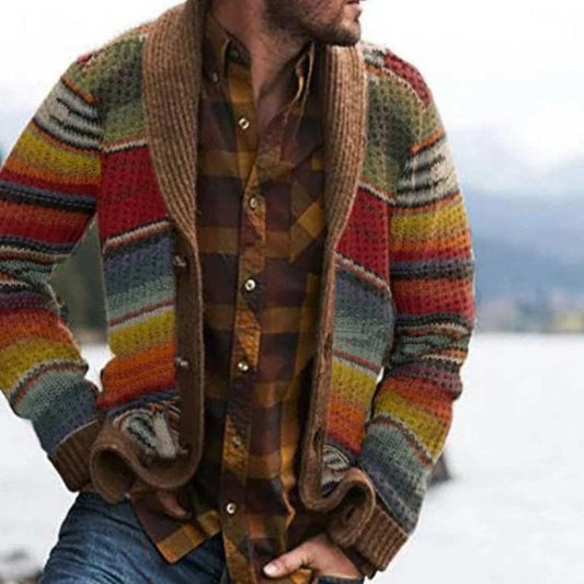 Men's Multicolour Striped Relaxed Knit Cardigan