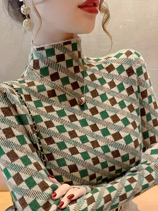 Geometric Pattern Turtleneck Sweater