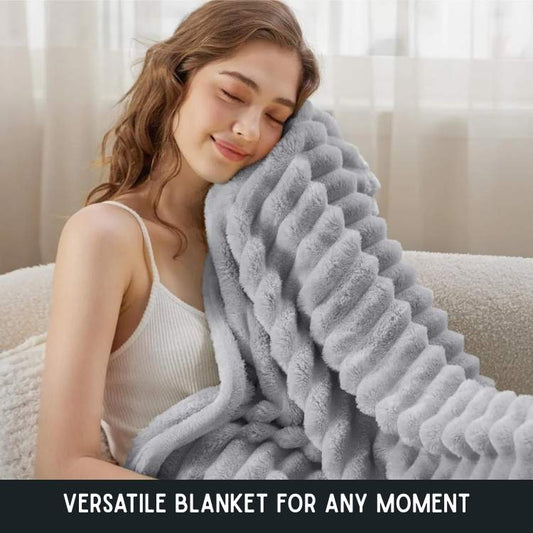 Plush Striped Faux Fur Throw Blanket