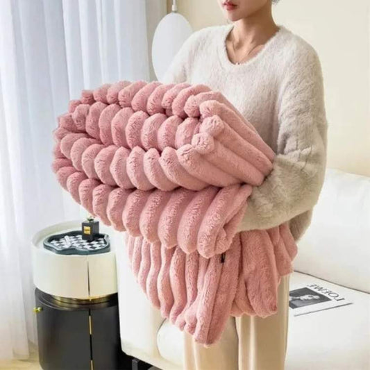 Plush Striped Faux Fur Throw Blanket