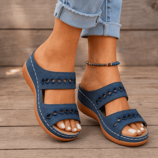 Hand-Stitched Orthopedic Wedge Sandals with Three-Zone Footbed