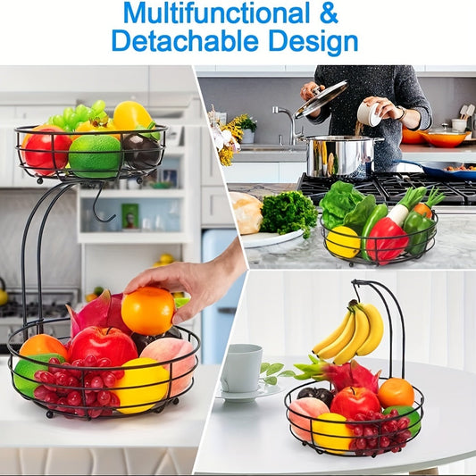 2 Tier Oval Metal Fruit Basket with Banana Hanger