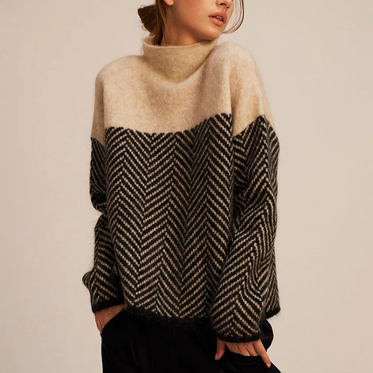 Women's Oversized Turtleneck Chevron Knit Jumper
