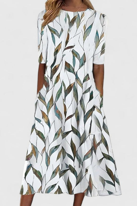 A-Line Floral Midi Dress With Side Pockets