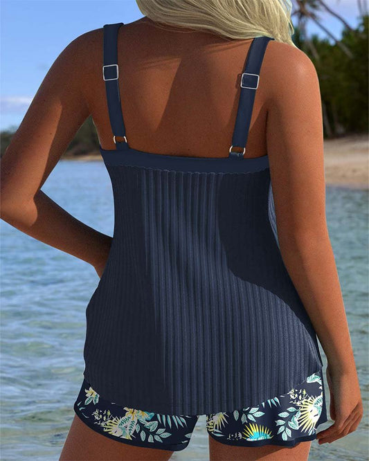 Striped Tankini Set With Swim Shorts