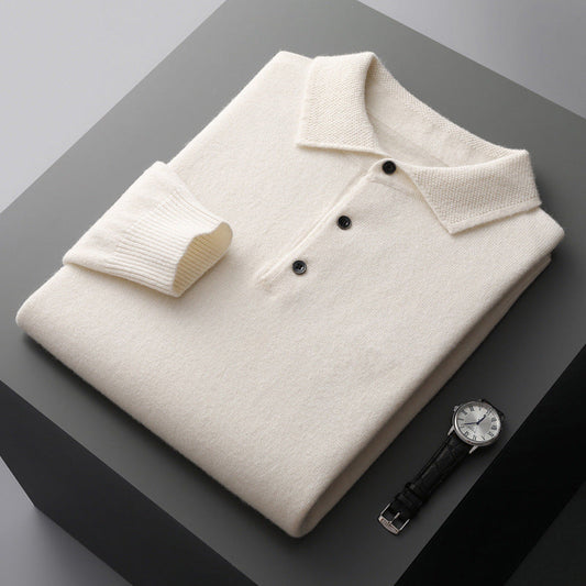 Men's Long Sleeve Cashmere Polo Shirt