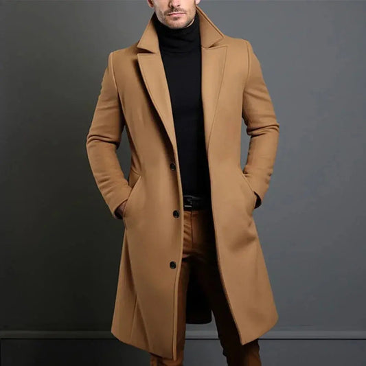 Men's Slim Fit Long Overcoat With Notch Lapel
