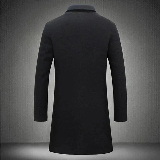 Men's Slim Fit Long Overcoat With Notch Lapel