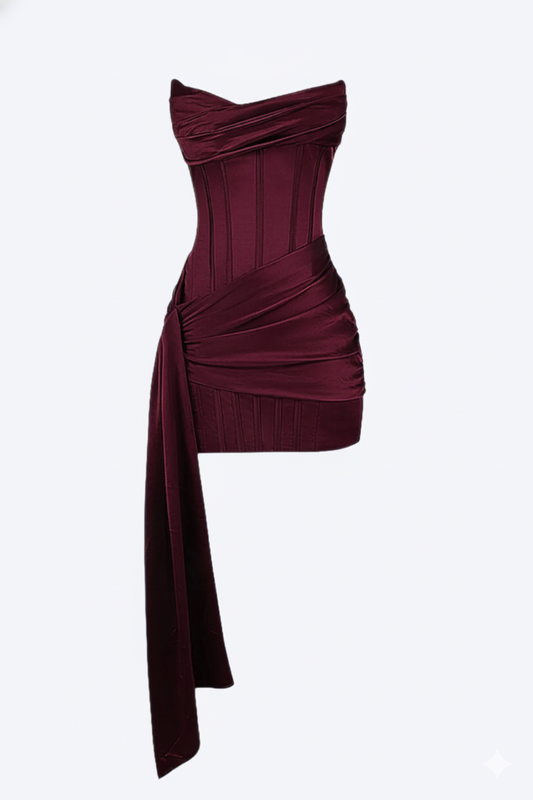 Women's Asymmetric Draped Corset Mini Evening Dress