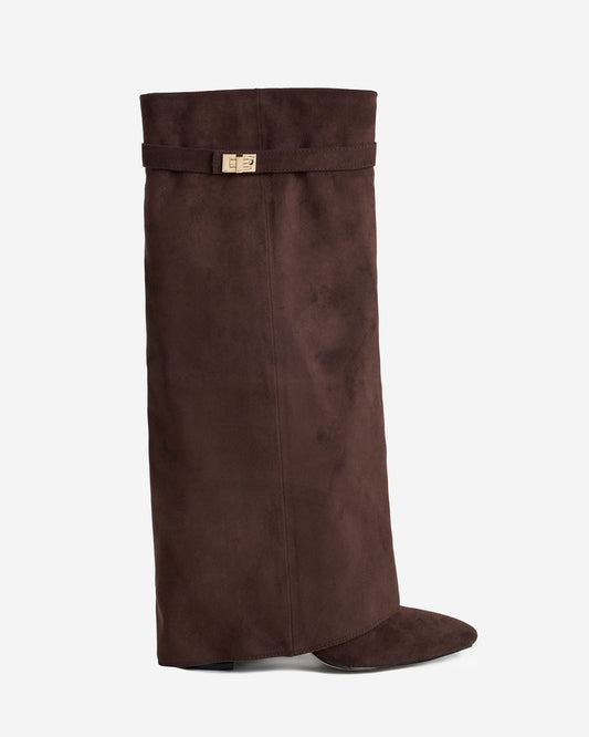 Dark Brown Suede Knee-High Boots