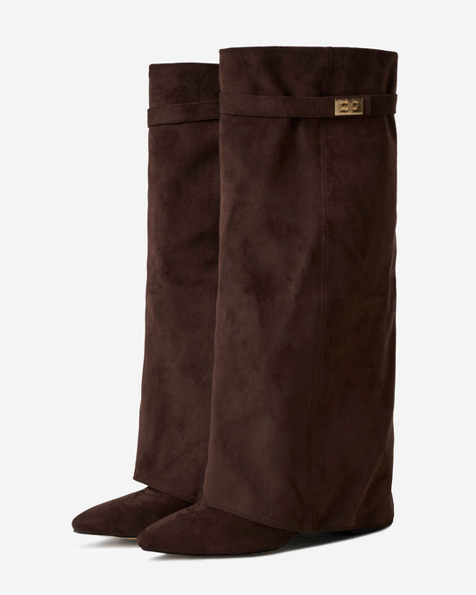 Dark Brown Suede Knee-High Boots