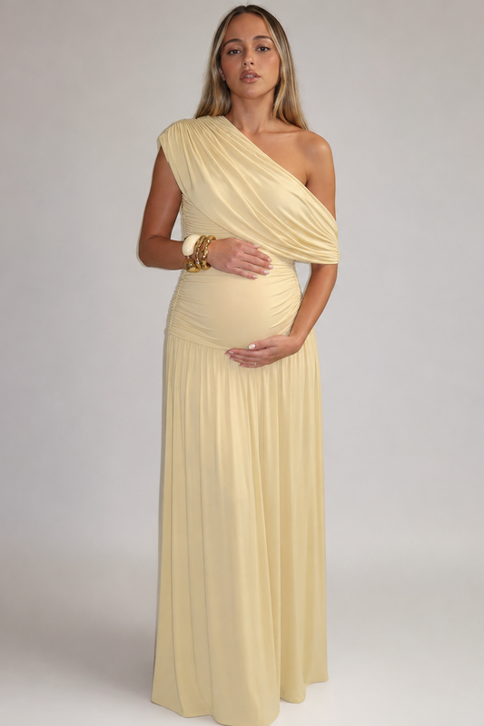 Maternity Asymmetric Neckline Ruched Maxi Dress