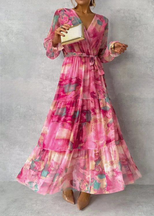 Floral Long Sleeve Wrap Maxi Dress
