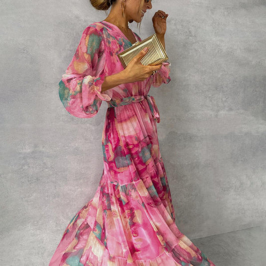 Floral Long Sleeve Wrap Maxi Dress