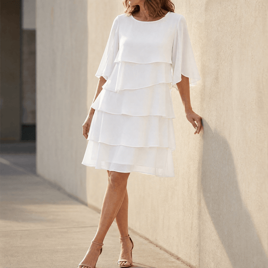Women's Tiered Ruffle Flutter Sleeve Knee-Length Dress