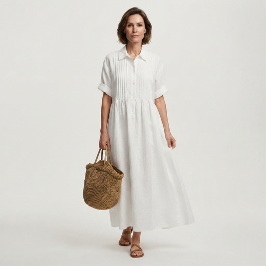 Pintuck Detail Maxi Shirt Dress