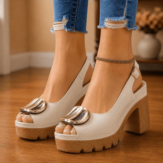 Statement Buckle Platform Block Heel Sandals