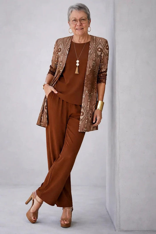 Lightweight Three Piece Cardigan And Trouser Set