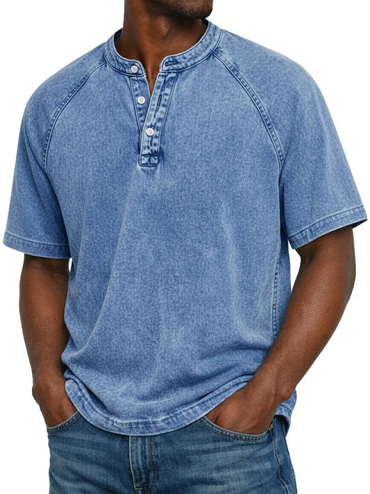 Men's Washed Raglan Sleeve Henley T-Shirt