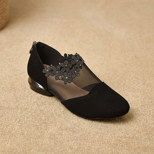 Beaded Lace Mesh Wedge Shoes