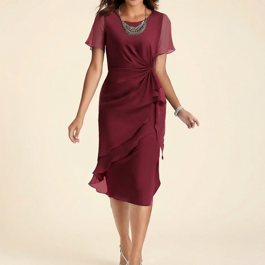 Gathered Twist Waist Ruffle Midi Dress